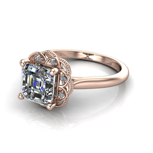 Aliyah Square Emerald Shape Halo Engagement Ring in 14K Rose Gold