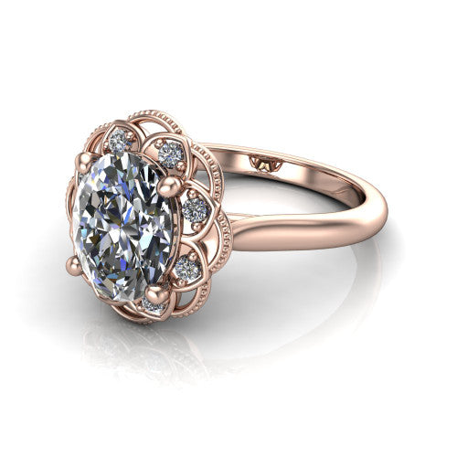 Aliyah Oval Shape Halo Engagement Ring in 14K Rose Gold