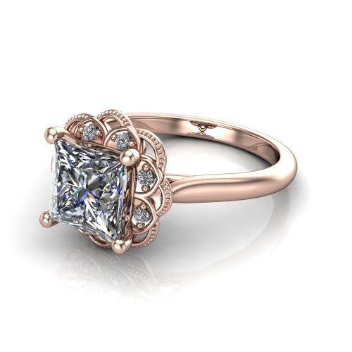 Aliyah Princess Shape Halo Engagement Ring in 14K Rose Gold