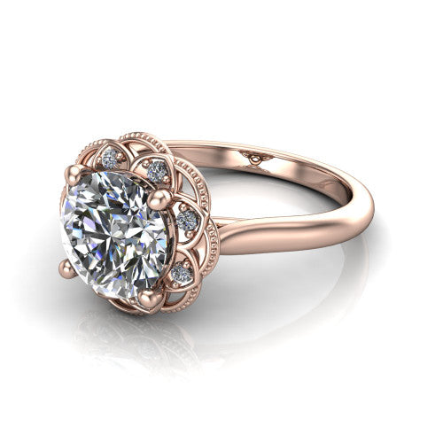 Aliyah Round Shape Halo Engagement Ring in 18K Rose Gold