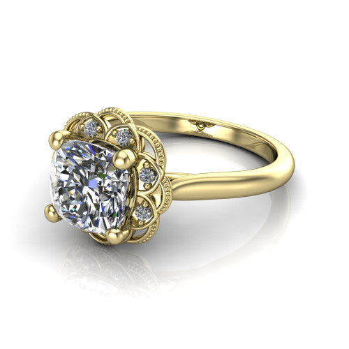 Aliyah Cushion Shape Halo Engagement Ring in 14K Yellow Gold