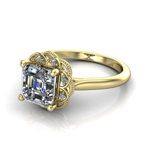 Aliyah Square Emerald Shape Halo Engagement Ring in 18K Yellow Gold