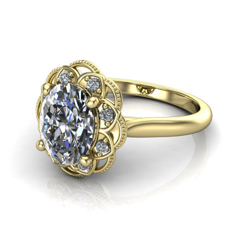 Aliyah Oval Shape Halo Engagement Ring in 14K Yellow Gold