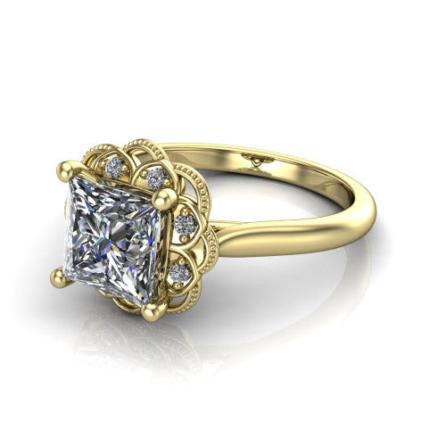 Aliyah Princess Shape Halo Engagement Ring in 14K Yellow Gold