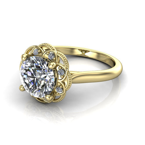 Aliyah Round Shape Halo Engagement Ring in 18K Yellow Gold