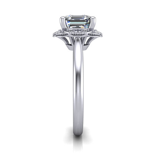 Aliyah Square Emerald Shape Halo Engagement Ring in 14K White Gold