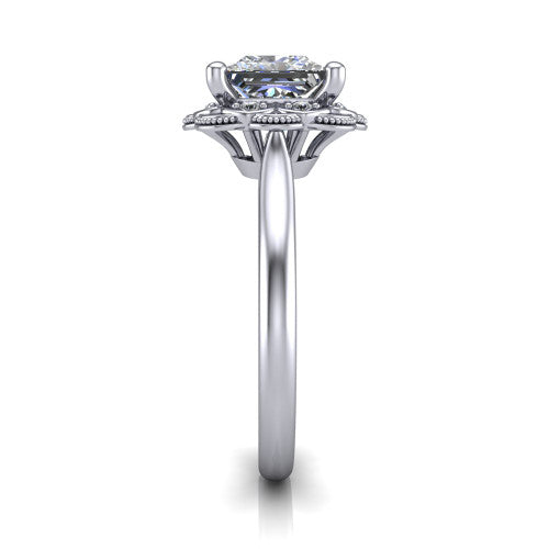 Aliyah Princess Shape Halo Engagement Ring in Platinum