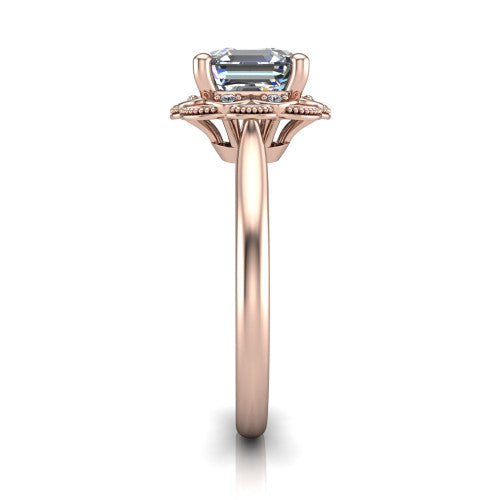 Aliyah Square Emerald Shape Halo Engagement Ring in 14K Rose Gold