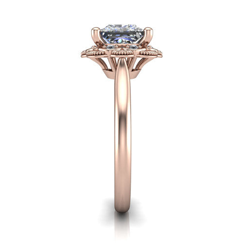Aliyah Princess Shape Halo Engagement Ring in 18K Rose Gold