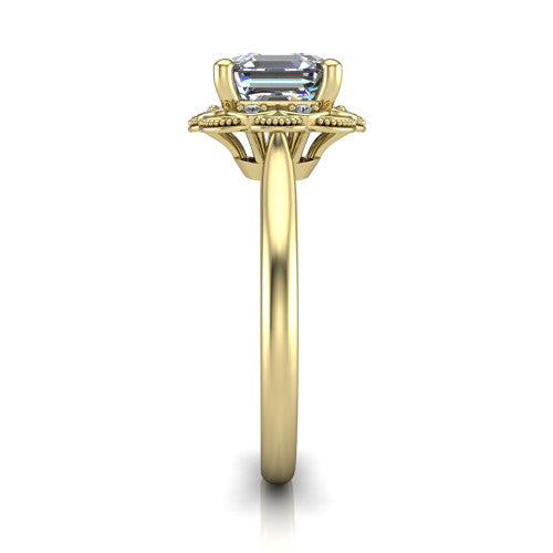 Aliyah Square Emerald Shape Halo Engagement Ring in 14K Yellow Gold