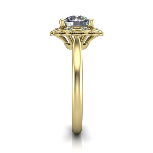 Aliyah Round Shape Halo Engagement Ring in 14K Yellow Gold