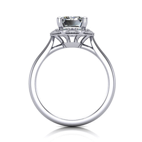 Aliyah Emerald Shape Halo Engagement Ring in 18K White Gold