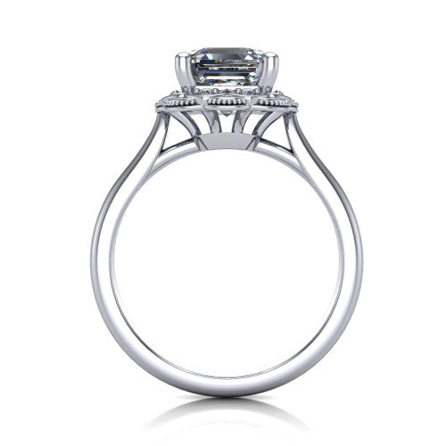 Aliyah Square Emerald Shape Halo Engagement Ring in Platinum