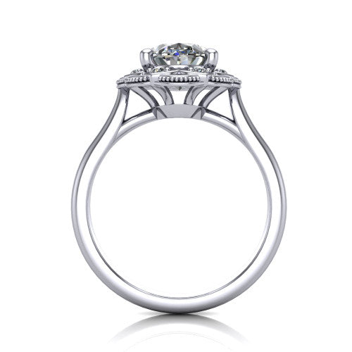 Aliyah Oval Shape Halo Engagement Ring in 18K White Gold
