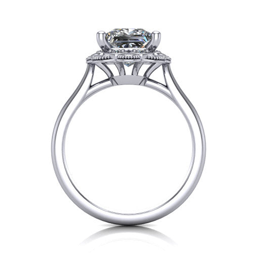 Aliyah Princess Shape Halo Engagement Ring in Platinum