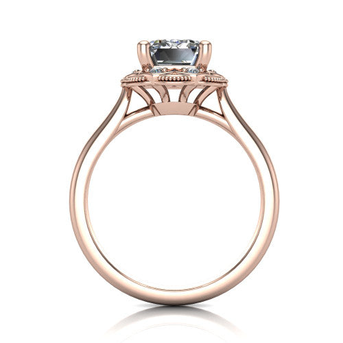 Aliyah Emerald Shape Halo Engagement Ring in 14K Rose Gold