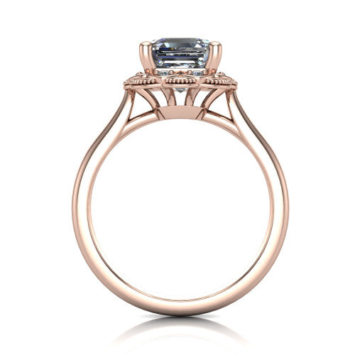 Aliyah Square Emerald Shape Halo Engagement Ring in 18K Rose Gold