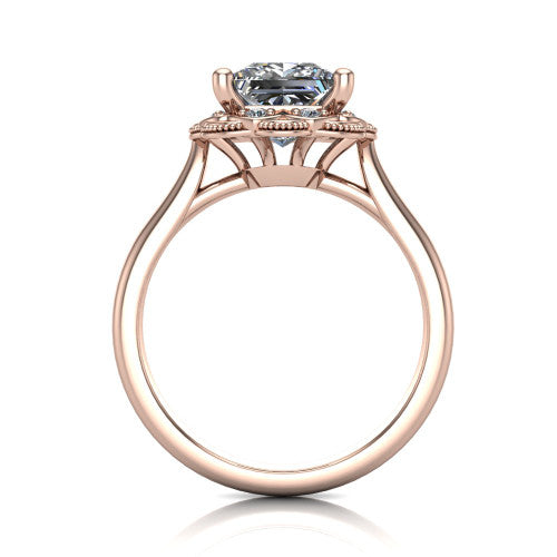 Aliyah Princess Shape Halo Engagement Ring in 18K Rose Gold