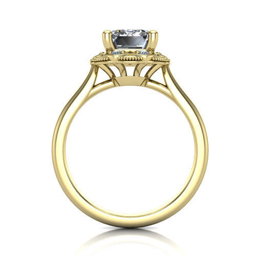 Aliyah Emerald Shape Halo Engagement Ring in 18K Yellow Gold