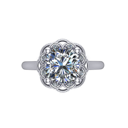 Aliyah Cushion Shape Halo Engagement Ring in 18K White Gold