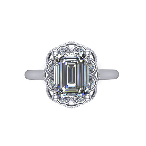 Aliyah Emerald Shape Halo Engagement Ring in Platinum