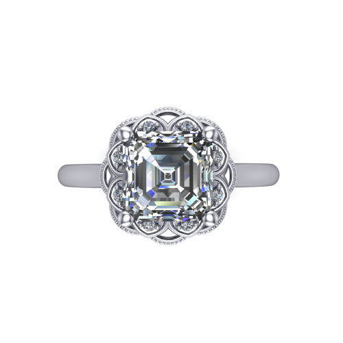 Aliyah Square Emerald Shape Halo Engagement Ring in Platinum