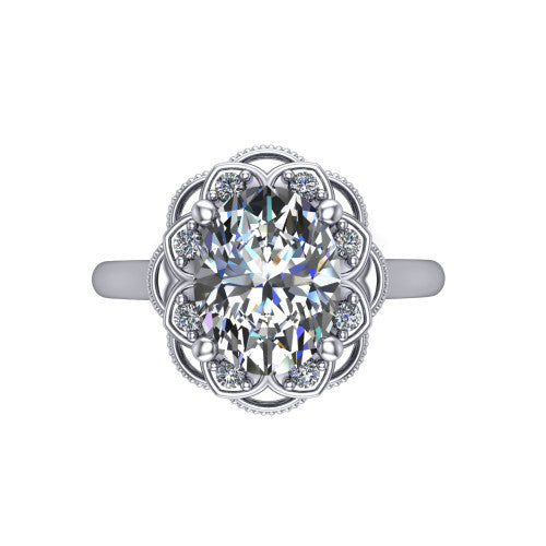 Aliyah Oval Shape Halo Engagement Ring in 18K White Gold