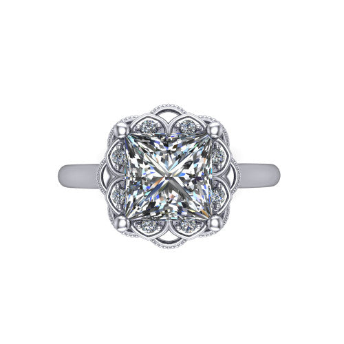 Aliyah Princess Shape Halo Engagement Ring in 18K White Gold
