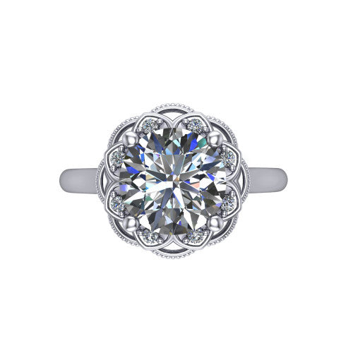 Aliyah Round Shape Halo Engagement Ring in 18K White Gold