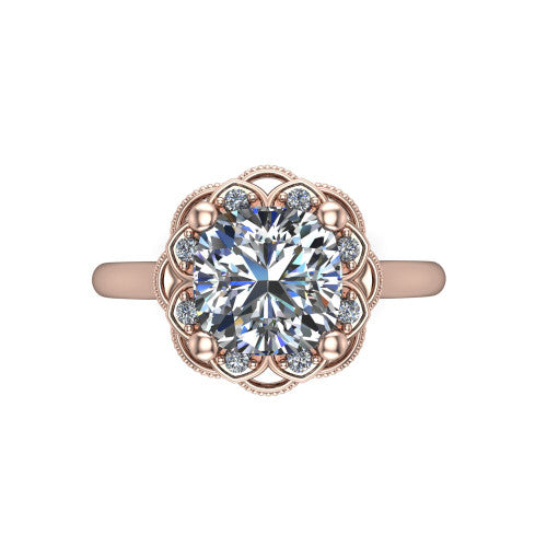 Aliyah Cushion Shape Halo Engagement Ring in 14K Rose Gold