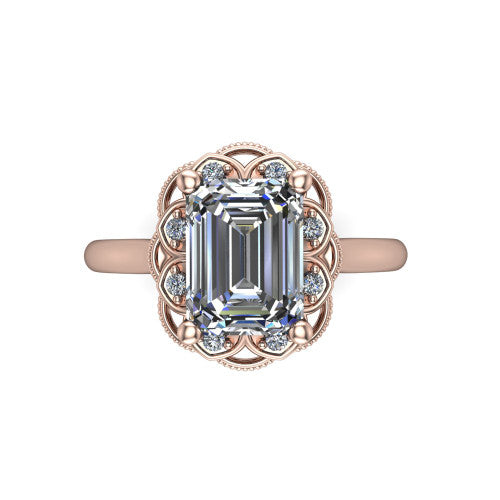Aliyah Emerald Shape Halo Engagement Ring in 14K Rose Gold