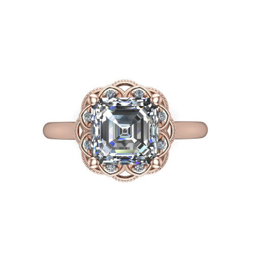 Aliyah Square Emerald Shape Halo Engagement Ring in 18K Rose Gold