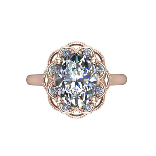 Aliyah Oval Shape Halo Engagement Ring in 14K Rose Gold