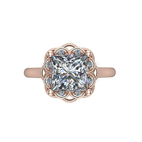 Aliyah Princess Shape Halo Engagement Ring in 14K Rose Gold