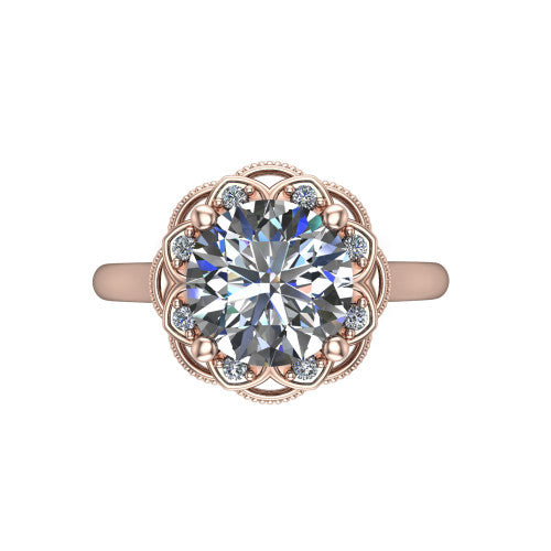 Aliyah Round Shape Halo Engagement Ring in 18K Rose Gold