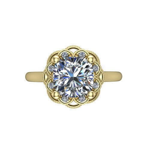 Aliyah Cushion Shape Halo Engagement Ring in 14K Yellow Gold