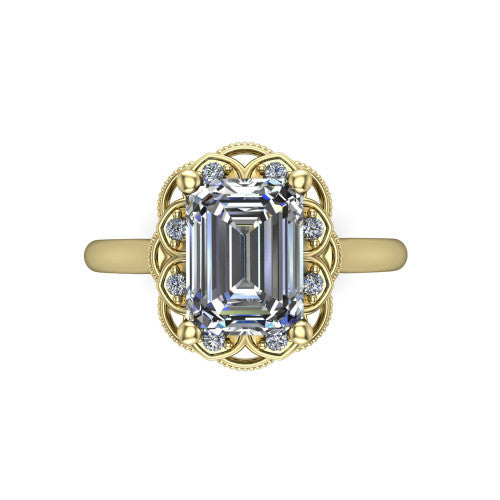 Aliyah Emerald Shape Halo Engagement Ring in 18K Yellow Gold