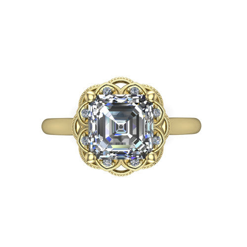 Aliyah Square Emerald Shape Halo Engagement Ring in 18K Yellow Gold