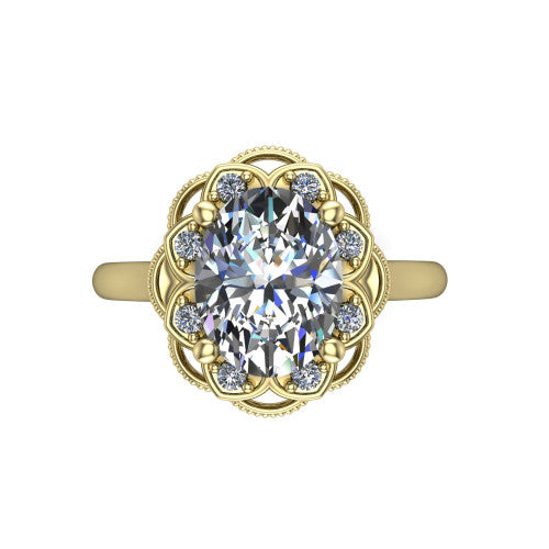 Aliyah Oval Shape Halo Engagement Ring in 14K Yellow Gold