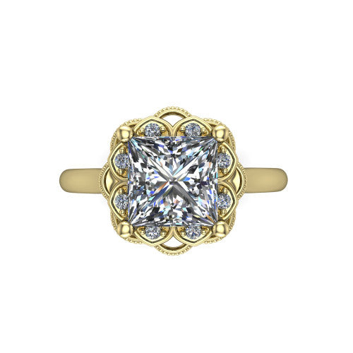 Aliyah Princess Shape Halo Engagement Ring in 18K Yellow Gold
