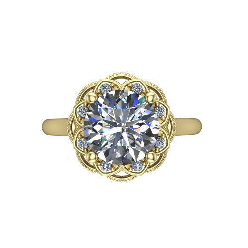 Aliyah Round Shape Halo Engagement Ring in 18K Yellow Gold