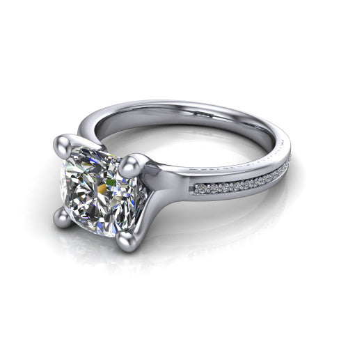 Amina Cushion Shape Classic Engagement Ring in Platinum