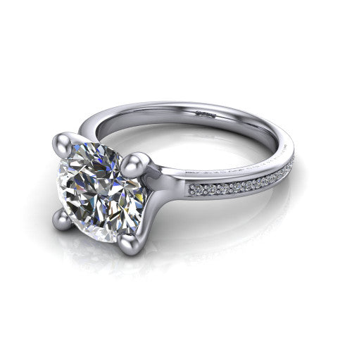 Amina Round Shape Classic Engagement Ring in 18K White Gold