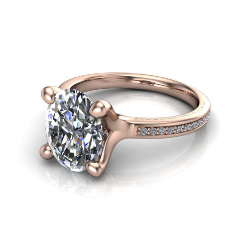 Amina Oval Shape Classic Engagement Ring in 18K Rose Gold