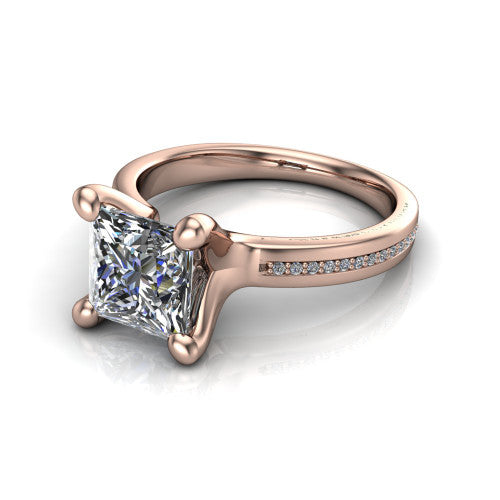 Amina Princess Shape Classic Engagement Ring in 14K Rose Gold