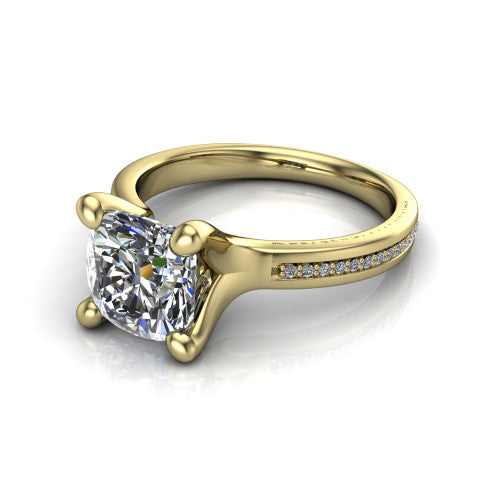 Amina Cushion Shape Classic Engagement Ring in 14K Yellow Gold