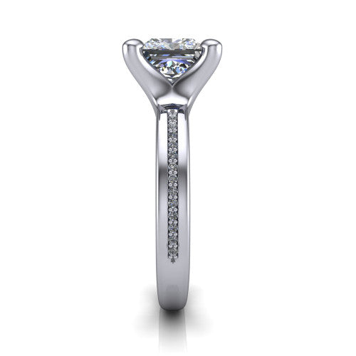 Amina Princess Shape Classic Engagement Ring in 14K White Gold