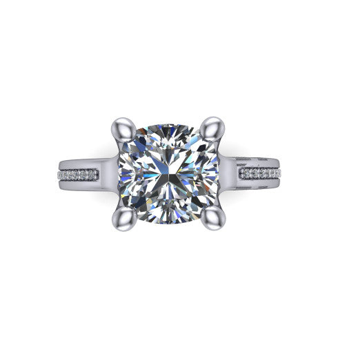 Amina Cushion Shape Classic Engagement Ring in Platinum