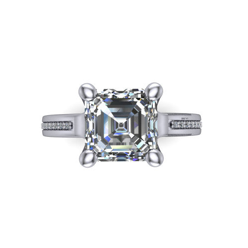 Amina Square Emerald Shape Classic Engagement Ring in Platinum