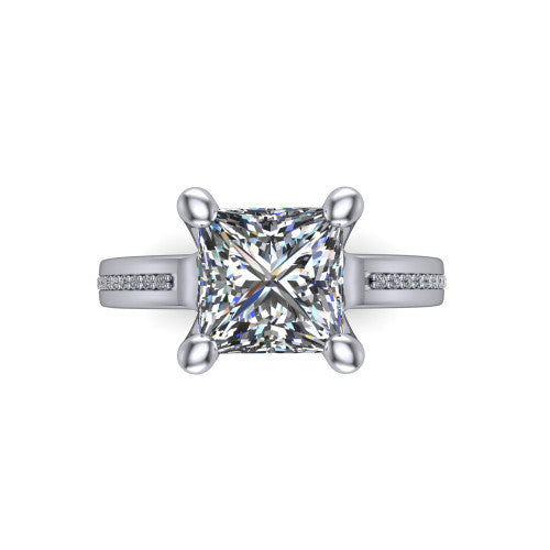 Amina Princess Shape Classic Engagement Ring in Platinum